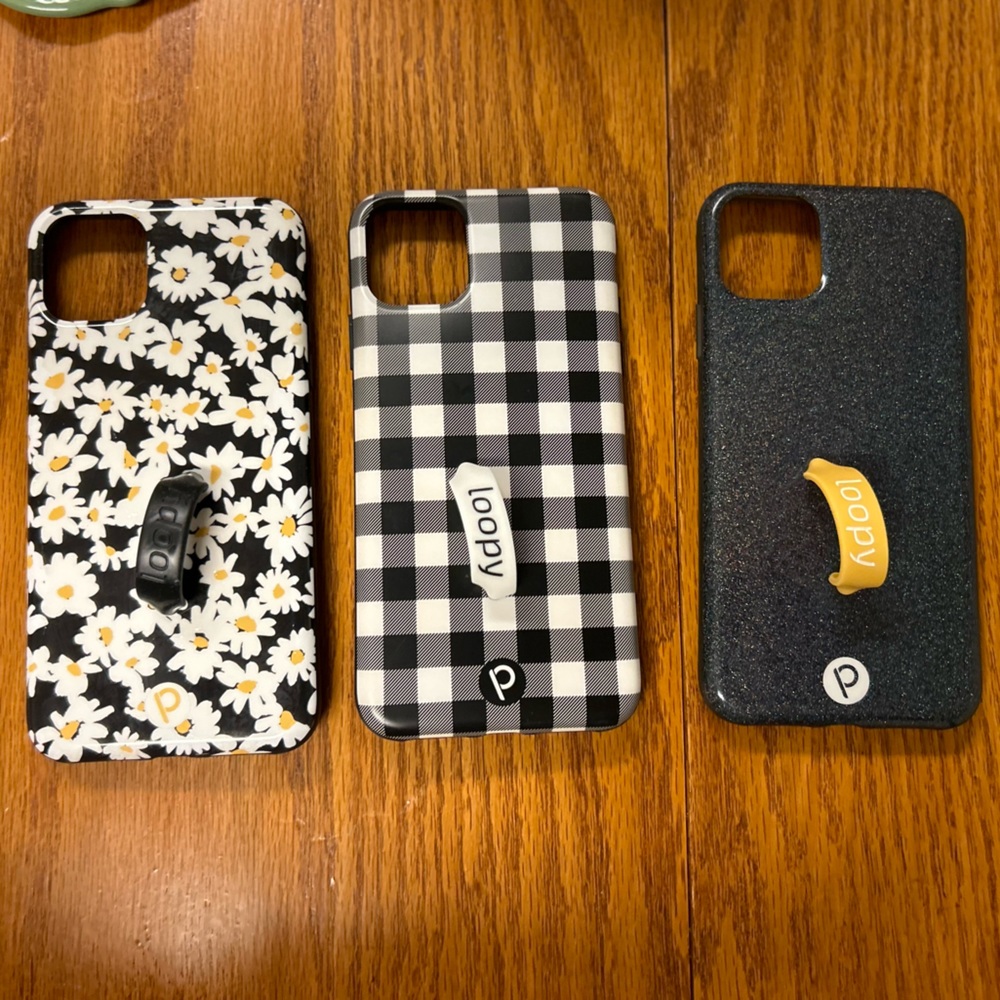 LOOPY Cases:Black Sparkle, Black/Yellow Daisies, & Black Checkerboard